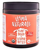 Llama Naturals Plant Based Vitamin Bites (Adults); Organic; No Added Sugar, Sweeteners or Synthetics; Real Fruit Multivitamin Gummy (C, D3, B12, Folate & More); 90 Fruit Bites (30 Days) (Strawberry)