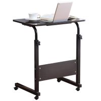 Computer Student Laptop Desk Height Adjustable Wooden Laptop Table Computer Standing Desk with Tablet iPad Slot Mobile Workstation with Wheels (Black)