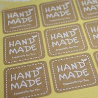 AKOAK 20 Sheets 240 Pcs/Lot Square White HAND MADE Stickers Kraft Paper Sticker Labels DIY Handmade Envelopes Stickers and Gift Packaging Bake Decoration Seal Stickers