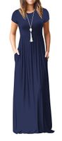 VIISHOW Women's Short Sleeve Loose Plain Maxi Dresses Casual Long Dresses with Pockets（Navy Blue, L）