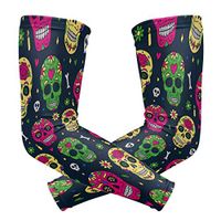 LEVEIS Dia De Muertos Sugar Skull Arm Sleeves UV Protection for Men Women Sunblock Protective Gloves Running Golf Cycling Driving Long Arm Cover 1 Pair