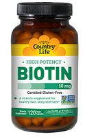 Country Life Biotin High Potency, 10 mg, Healthy Skin, Nails & Hair, Vitamin B7, 120 Count, Gluten-Free, Non- GMO Capsules