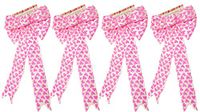 4 Valentine White Wired Satin Bows with Pink Heart Pattern! 9.85x22.83IN