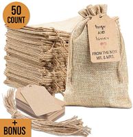 50x Burlap Bags with Drawstring by Kona Kift! 5x7.5” Small Party Favor Gift Bags + Bonus Gift Tags & String! Brown Bags Bulk Small Size for Birthday Bag, Craft Bags Or Party Bags for Kids Birthday!