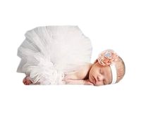 Pinbo Baby Photography Prop Costume Girls Flower Headband Tutu Skirt White