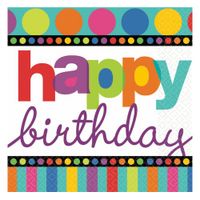 Happy Birthday Dots & Stripes Beverage Napkins 16ct