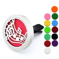 Car Aromatherapy Essential Oil Diffuser Vent Clip 30mm Stainless Steel Air Freshener Diffuser Music Design Locket with 12 Felt Pads