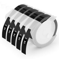 Embossing Label Tape 3/8 Inch Compatible Dymo 3D Plastic Labels 1741670 White on Black for Organizer Xpress Pro 12965 DYM12966 Office Mate II, 5-Pack