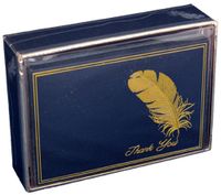 Gold Feather on Blue - Pictura Box of 14 Thank You Cards