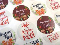 Pack of 30 Joyeuses Fêtes Joyeux Noël French Christmas Greeting Stickers, Colourful Self-Stick Labels for Cards, Envelopes, Craft, Decoration