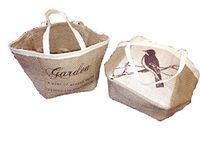 Set/2 Burlap Gift Bags with Bird and Garden Motif