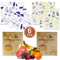 Reusable Beeswax Food Wrap Assorted Set Of 6 - Natural Food Wrap-Compostable, Biodegradable Food Covers-Holds For Up To a Year -Eco Friendly-Washable-3 Sizes & 2 Styles (S, M, L)