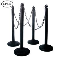 SHAREWIN Crowd Control Stands Black Plastic Stanchion Posts Set Barrier with 3PCS 40" Link Chain and C-Hooks, Pack of 4