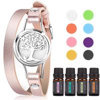 Faurora Essential Oil Bracelet Gift Set, Tree of Life Aromatherapy Diffuser Chain with 4 x 10 ML Aroma Essential Oils (Lavender, Lemongrass, Peppermint and Sweet Orange), Nice Gifts (Rose Gold)