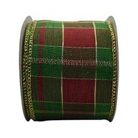 Ribbon-King Christmas Wired Edge Ribbons, Christmas Wreath, Autumn,Decorative, Gift Wrapping Ribbon, 2-1/2 Inch X 10 Yards (Burgundy and Grn Plaid with gld Stripe)