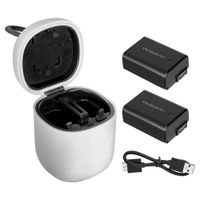 TELESIN Allin Box 2-Pack NP-FW50 Battery and Charger for SO NY NEX-3 5 6 7, Alpha A5100, A6000, A6300, A6400, A6500, A7, A7II, A7S, A7SII, A7R, A7RII, A33, A55, RX10, RX10II, RX10 III, RX10 IV (Gray)