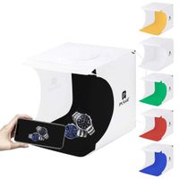 Mini Photo Studio Lighting Box, PULUZ 20cm Portable Folding Photography Shooting Tent Kit with 2 LED Panels + 6 colors Backdrops