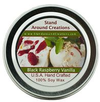 Premium 100% All Natural Soy Wax Aromatherapy Candle - 2oz Tin - Scent: Black Raspberry Vanilla: is an enticing blend of blackberries and raspberries, with middle notes of white floral greenery, and bottom notes of musk and vanilla.