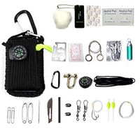 HW Survival Gear | First Aid Kit 29 in 1 Compass, Fire Starter, Knife, Whistle, Rescue Rope & Fishing Tools - Outdoor Hiking Camping Hunting,Black
