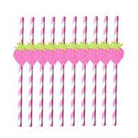 OUNONA 10pcs Hawaiian Party Paper Straws Strawberry Decorative Drinking Straws