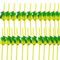 Disposable Bendy Flexible Drinking Straws Pick for Table Décor Tropical Drink Cocktail Soft Drinks Luau Hawaii Beach Party Supplies (24PCS,Yellow, Pineapple)
