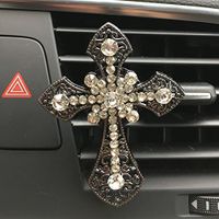 Follicomfy Car Fragrance Diffuser Fashion Cross Style Vent Clip Auto Diffuser Air Freshener with Bling Bling Rhinestones,Black