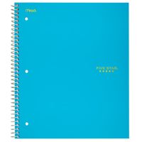 Five Star Spiral Notebook, 5 Subject, College Ruled Paper, 200 Sheets, 11" x 8-1/2", Teal (72458)