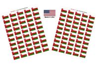 Made in USA! 100 Country Flag 1.5" x 1" Self Adhesive World Flag Scrapbook Stickers, Two Sheets of 50, 100 International Sticker Decal Flags Total (Oman)