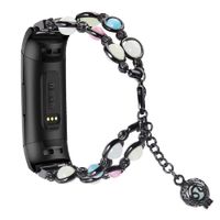 KuToo Compatible with Fitbit Charge 3 Bands/Charge 3 SE Bands, Adjustable Stainless Steel Wristband Light Luminous Pearl Bracelet with Essential Oil/Perfume Storage Pendant (Black)
