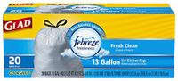 Glad Tall Kitchen Odor Shield Drawstring Trash Bags, Fresh Clean Scent, White - 13 gal - 20 ct