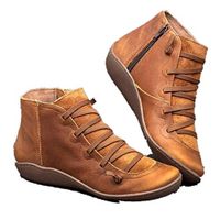 Clearence Women's Winter Leather Waterproof Boots Loafers Flats Shoes Casual Comfortable Short Tube Roman Shoes 5.5-10.5 (Casual Brown, US:9)