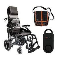Karman VIP-515 Aluminum Lightweight Transport Wheelchair, Upgraded to Elevating Legrests, 18"W X 16"D Seat, Adjustable Armrests & Free 130 dB Black Personal Safety Alarm/Siren! + Black Bag with Trim!