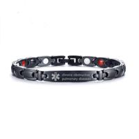 LF Mens Womens Stainless Steel IP Black ICE COPD Medical Alert Bracelets 4 in 1 Magnetic Therapy Healing Medical ID Link Bracelet Sos Emergency Allergy,Chronic Obstructive Pulmonary Disease