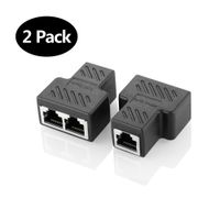 RJ45 Splitter Connectors Adapter 1 to 2 Ethernet Splitter Coupler Double Socket HUB Interface Contact Modular Plug Connect Network LAN Internet Cat5 Cat6 Cable 2 Pack (CAN'T RUN BOTH AT THE SAME TIME)