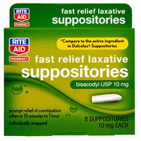 Rite Aid Pharmacy Laxative, Fast Relief, 10 mg, Suppositories, 8 Suppositories