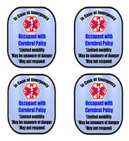 Cerebral Palsy 4 Pack Medical Alert Safety Window Decal Sticker