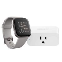 Fitbit Versa 2 Smartwatch (Stone/Mist Grey) with Amazon Smart Plug Bundle