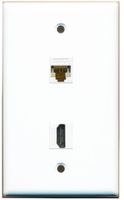 RiteAV - 1 Cat6 White Ethernet and 1 HDMI Port Wall Plate - White