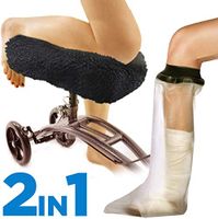 Colux Knee Walker Pad Cover + Watertight Cast and Bandage Protector | Plush, Synthetic, Faux Sheepskin Scooter Washable Cushion for Knee Roller & Adult Foot Protection in Shower (Black)