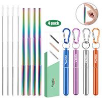 Vantic VaVc02-MStraw-Rainbow-S&O&P&B Metal straw, 4packs, Rainbow-Silver&Blue/Orange/Purple