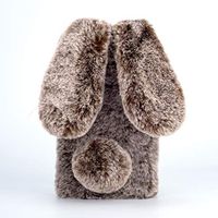 Soft Rabbit Furry Case for Samsung Galaxy J7 2018,Aoucase Luxury Handmade Fluffy Bunny Faux Fur Plush Diamond Bowknot Shockproof Rubber Cover with Black Dual-use Stylus - Brown