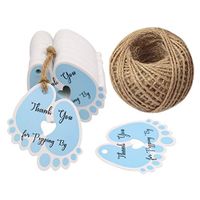 Baby Shower Tags,100 Pcs Thank You Gift Tags,Thank You for Popping by Tags with 100 Feet Jute Twine (Blue)