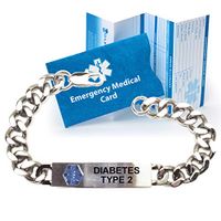 Pre-Engraved"Diabetes Type 2" Traditional Stainless Steel Medical ID Bracelets for Men