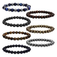 MILAKOO 7 Pcs Tiger Eye Lava Rock Beads Bracelet Men Women Hematite Therapy Bracelet Healing Energy