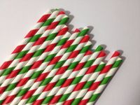 Christmas Red And Green Candy Striped, Vintage Paper Drinking Straws, - 50 Pack - Twilight Parties