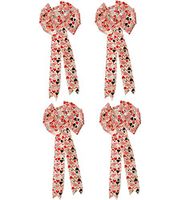4 Valentine White Wired Satin Bows with Multi Colored Heart Pattern! 9.85x22.83IN