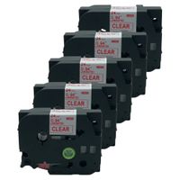 QPMY 5 Pack Compatible for Brother P-Touch Laminated Tze TZ Label Tape Cartridge 24mm x 8m (TZe-152 Red on Clear)