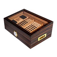 Cigar Humidor Desktop Cigar Box, Can Hold 60 Cigars, Cigar Cabinet with Hygrometer and Humidifier Cedar Wood Lining Glass Cover Double Layer, Cigarette Box, Men's Gift Box Wood Lined