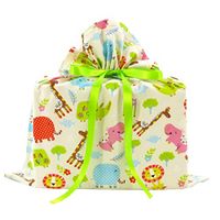 Jungle Animals Reusable Fabric Gift Bag for Baby Shower or Child's Birthday (Medium 17 Inches Wide by 18 Inches High, Pale Yellow)