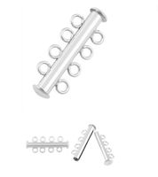 5pcs Sterling Silver 4 Strands Slide Clasp Lock Tube Connector 25mm for Jewelry Craft Making Findings SS188